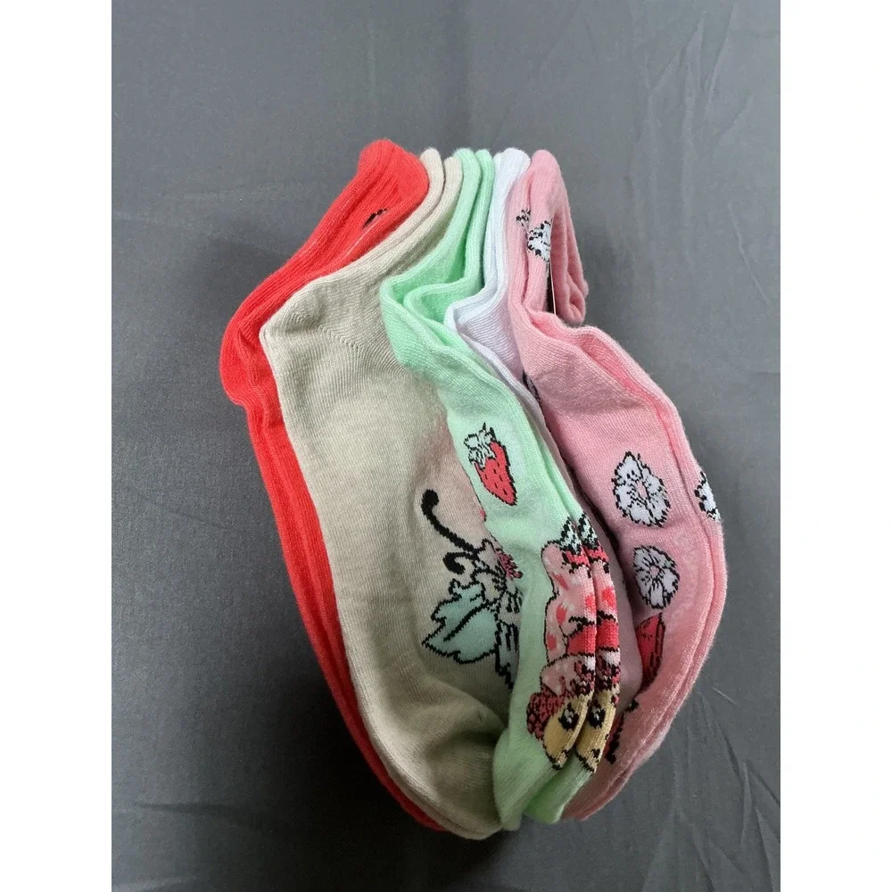 Strawberry Shortcake Womens Ankle Socks 5 Pair Pink Red‎ Green Size 4-10 AD0164